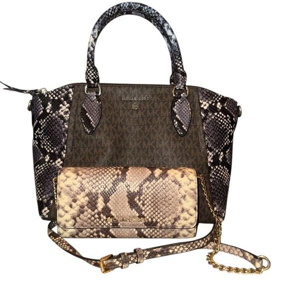 Two-Piece Michael Kors Snakeskin Satchel & Crossbody Bag Set | Day to Night - Picture 1 of 15
